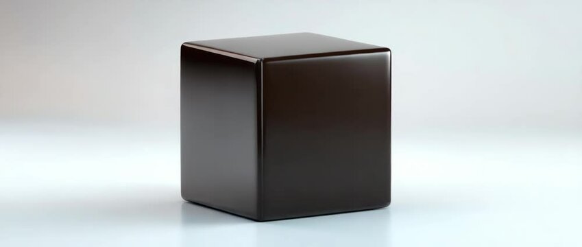 Glossy Dark Box Rotating Slowly on a Minimalist White Surface, Abstract Display - Powered by Adobe