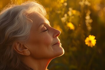 Naklejka premium Elderly woman enjoying the outdoors.