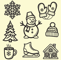 Black and White Winter Holiday and Cold Weather Icons