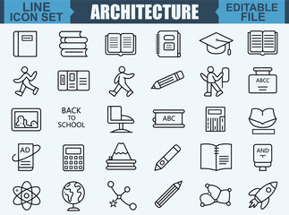 Architecture and design isolated icons set. Set of architectural project, blueprint, apartment plan, floorplan, divider, architecture drawing, architect, design tools vector icon