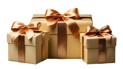 Festive wrapped gifts with elegant ribbons, creating a feeling of celebration and anticipation against a clean white backdrop transparent.