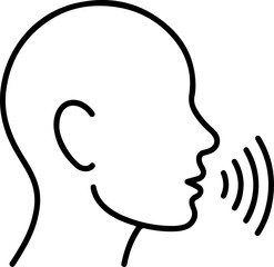 Abstract line art icon representing a person speaking or vocalizing sound waves
