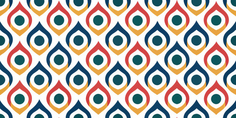 Geometric teardrop pattern: A meticulously crafted pattern showcasing a kaleidoscope of vibrant teardrop shapes. Each element dances, creating a dynamic display of color and form.