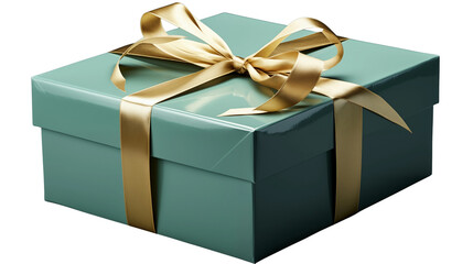 Elegant gift box with shiny ribbon and bow perfect for holidays, birthdays, and special occasions with a beautiful teal color transparent.