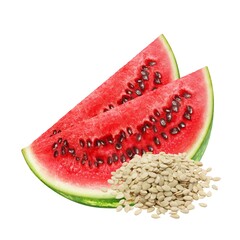 Two Red Watermelon Slices with Seeds on White Background &ndash; Fresh Summer Fruit