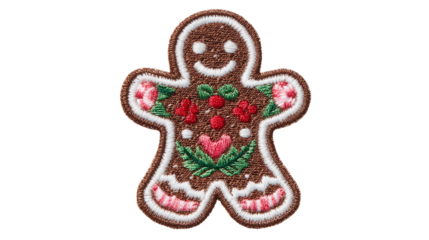 embroidered gingerbread man, isolated, transparent, png, background, cutout patch work