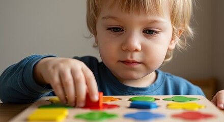 Young child engaged in educational puzzle play for cognitive development