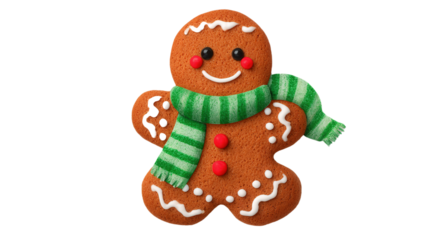 christmas gingerbread man, isolated, transparent, png, background, cutout with scarf