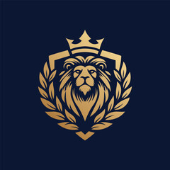 Fototapeta premium Majestic Crowned Lion with Leaf Ornament Logo