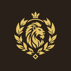 Obraz premium Crowned Lion Leaf Circle Silhouette Logo