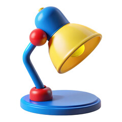 Cute cartoon desk lamp with blue yellow and red colors isolated on transparent background