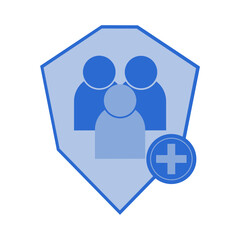 Blue Health Insurance Icon with Shield Symbolizing Protection Against Medical Setbacks, Isolated on White Background