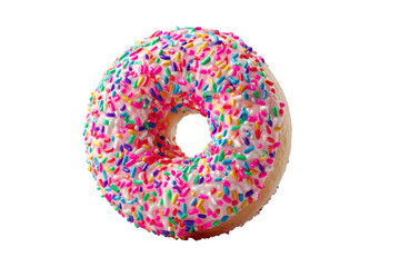 Delicious donut with colorful sprinkles on a white background, perfect for dessert, bakery, or food-related themes and projects that inspire sweetness and joy