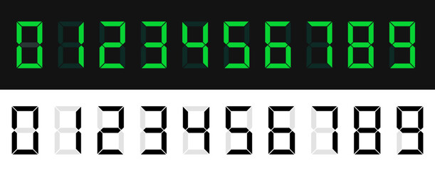 Digital Clock Numbers Set. Monochrome LED Style Digits.