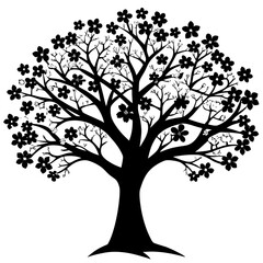 Fototapeta premium vector tree silhouette with flowers on white background