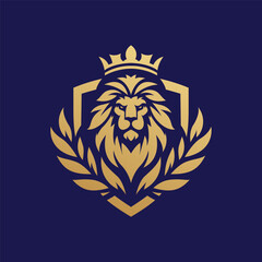 Lion King Shield Logo. A crowned lion with a shield symbolizing leadership, protection, and royal strength for those born to lead.