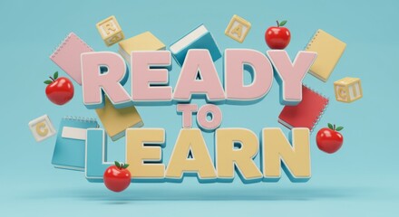 Fototapeta premium Back to school theme with educational supplies and apples