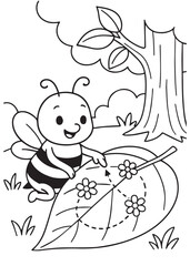 coloring book page bee show map leaf with flowers