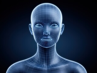 Digital representation of a human form showcasing advanced wireframe structure emphasizing the intersection of technology and artistry in a captivating visual exploration of identity