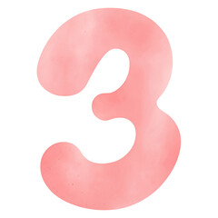 A soft pink number three with rounded edges on a transparent background.
