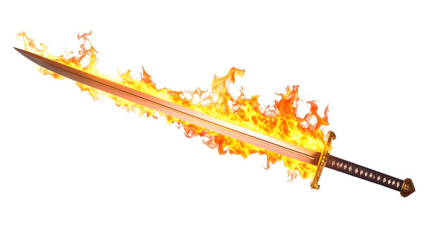 Flaming Sword with Bright Fire and Glowing Blade Design