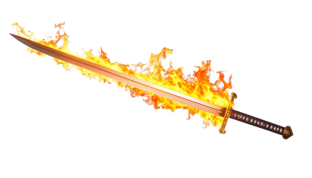 Flaming Sword with Bright Fire and Glowing Blade Design