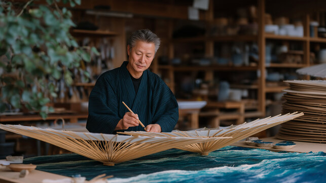 Traditional Craft of Japanese Paper Umbrella Making