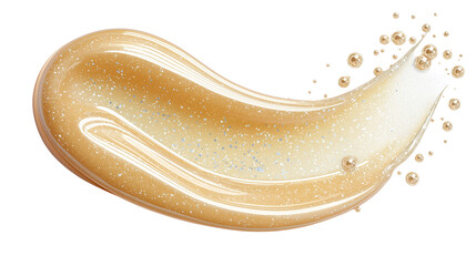 Soft translucent serum smear with glossy highlights and micro pearls, isolated on white background, top view, hyper-detailed, professional lighting, PNG