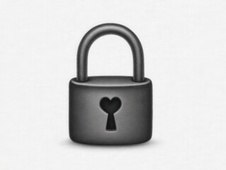Symbolic representation of security and love captured in an elegant dark padlock with a heart-shaped keyhole set against a minimalistic white backdrop showcasing emotional significance and