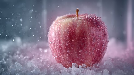 氷に包まれたフレッシュな冷凍リンゴのクローズアップ