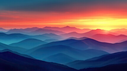 Fototapeta premium Colorful mountain range at sunrise.