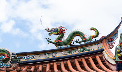 Dragon on the roof of ancient Chinese architecture