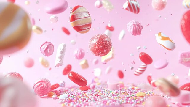 Colorful Candy Sweets Festive Dessert Confectionery Experience Against Pink Background