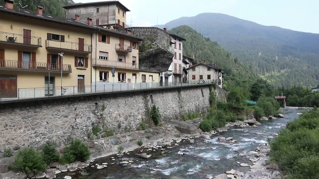 river Dezzo in the village,Azzano, Bergamo,Lombardy, Italy on 20 june 2025