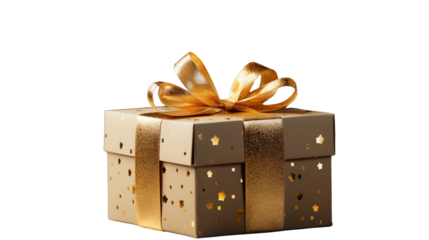 Beautiful gift box with gold ribbon and star pattern against a white background offers a festive surprise transparent.