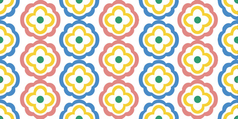 Floral Harmony: A captivating visual symphony of repeating floral pattern. A delightful array of flower designs in a kaleidoscope of vivid hues, offering a harmonious dance of colors