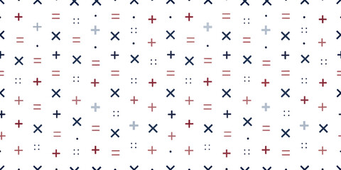 Geometric Math Pattern: A seamless pattern with simple mathematical symbols, creating a modern and abstract visual. Perfect for design projects related to math, education, or technology.