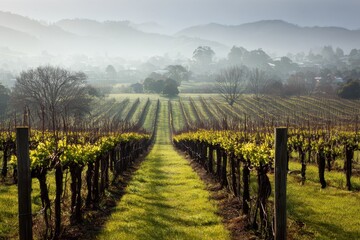 Fototapeta premium Lush vineyard waking up after the winter 
