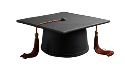A stark mortarboard captures academic achievement with tassel detail, a symbol of graduation, education, and future success against black backdrop, transparent background