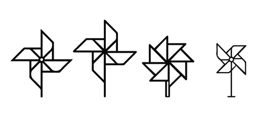 Fototapeta premium Pinwheel Toy Outline Icons Set.