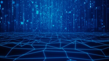 Futuristic Blue Digital Landscape with Glowing Lines and Particles digital technology Background