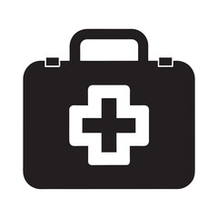 Simple Black and White First Aid Kit Icon for Medical and Healthcare Related Designs and Illustrations