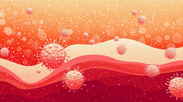 Detailed Microscopic View of Coronavirus Cells Floating Through Blood