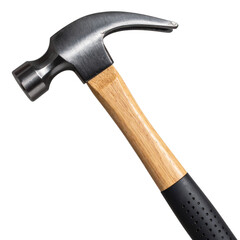 Classic sledgehammer with solid metal head and wooden handle, side view, isolated on transparent background PNG