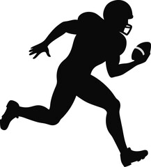 American football player silhouette., American football player running with ball silhouette