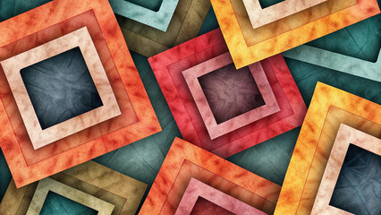 Abstract Geometric Pattern with Layered Squares and Textured Background
