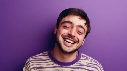 Young man with laughter and smiling expression, leaning back in amusement. - Powered by Adobe