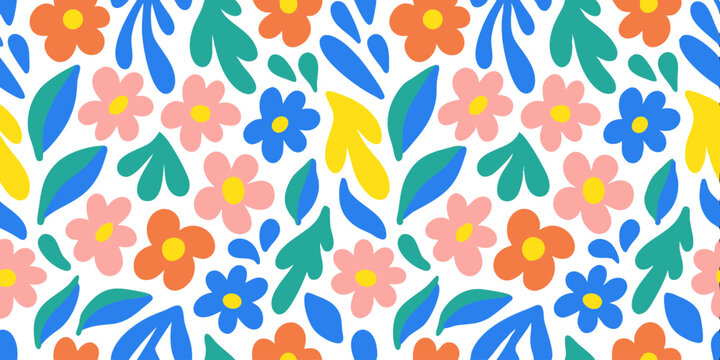 Blooming Floral Pattern: An eye-catching, seamlessly repeatable pattern showcasing an array of stylized flowers in vibrant hues. A perfect blend of nature-inspired designs and modern aesthetics.