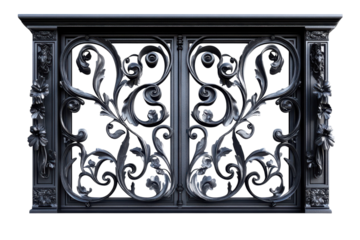 An ornate hand forged metal gate a testament to timeless craftsmanship evokes feelings of on transparent background