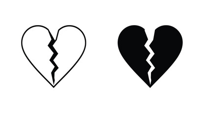 two black filled heart icons, broken heart, love symbol, cracked heart icon, heartbreak, simple flat vector icon